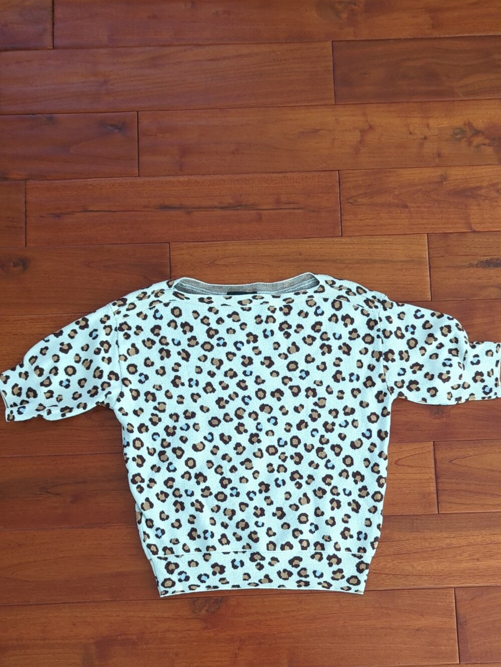 Ann Taylor Leopard Puffed Short Sleeve Pullover Sweater Boat Neck
